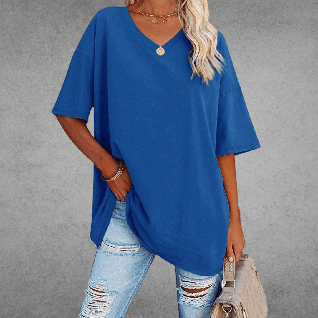Modin Mode - Lisa Oversized T-Shirt mit V-Ausschnitt