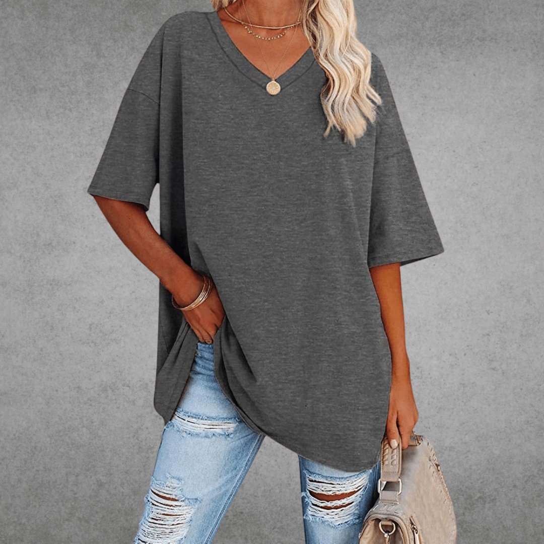 Modin Mode - Lisa Oversized T-Shirt mit V-Ausschnitt