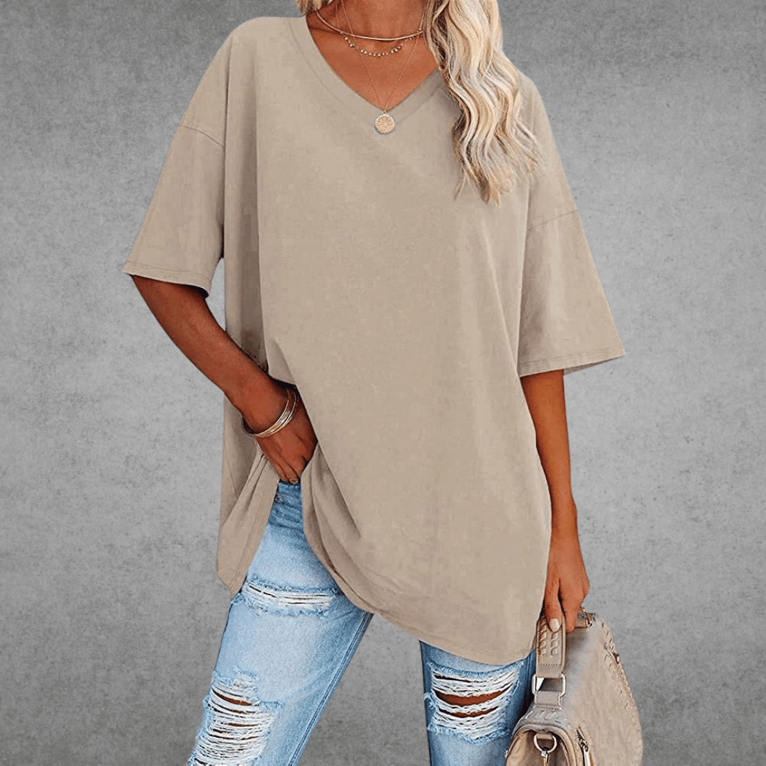 Modin Mode - Lisa Oversized T-Shirt mit V-Ausschnitt