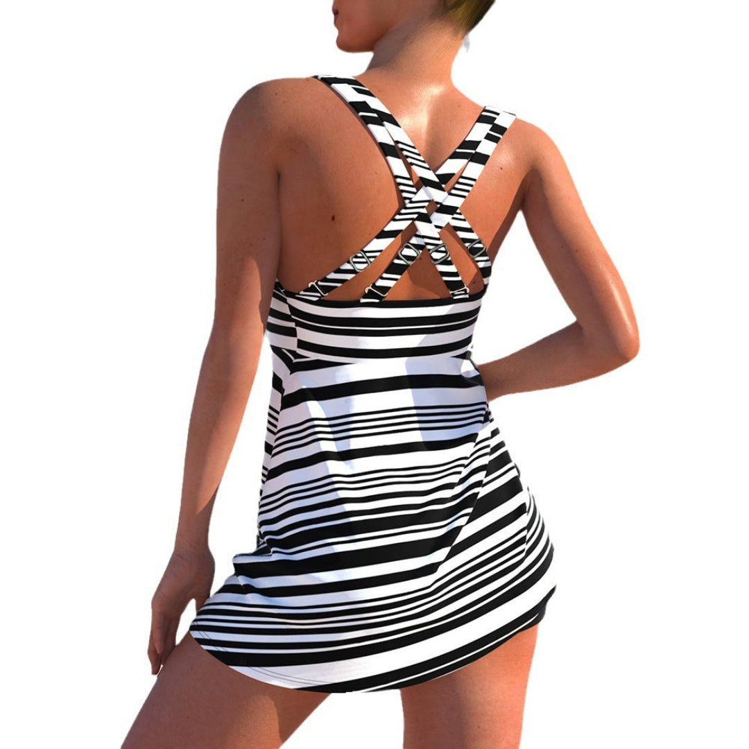 Modin Mode - Jara Badeanzugkleid mit Streifenmuster und integrierter Shorts