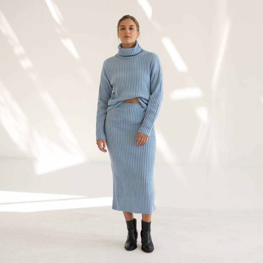Elegantes Strick-Zweiteiler-Kleid-Set