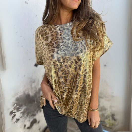 Modin Mode - Rosina Metallisches Top mit Leopardenmuster