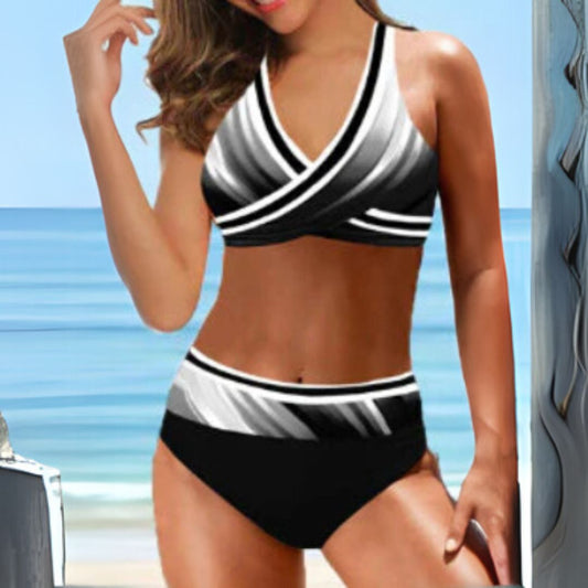 Modin Mode - Maja Bikini-Set mit grafischem Muster und überkreuztem Halterneck-Top