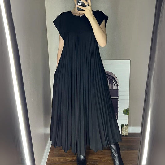 Modin Mode - Gab Plissiertes Maxikleid mit Rundhalsausschnitt
