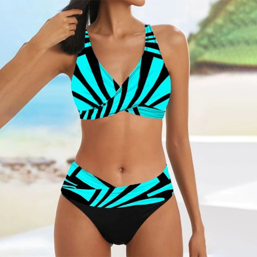 Modin Mode - Maja Bikini-Set mit grafischem Muster und überkreuztem Halterneck-Top