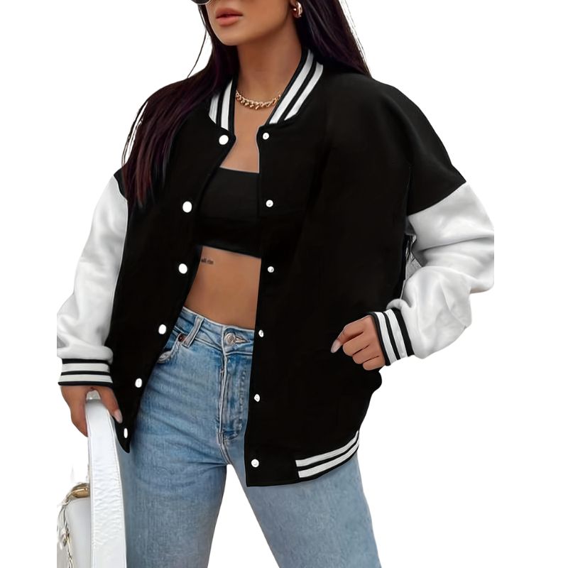 Damen Varsity Jacke mit Druckknöpfen