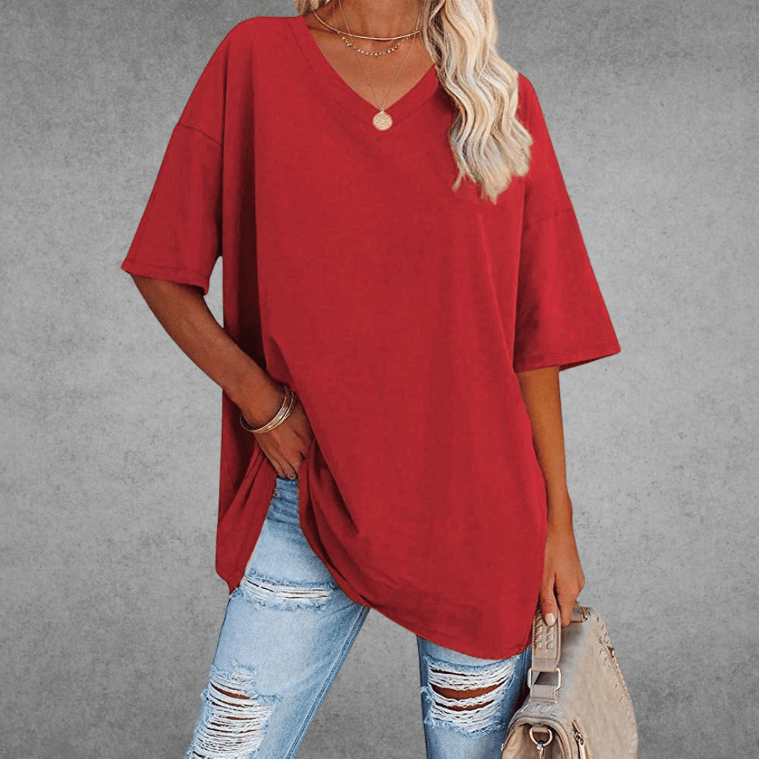 Modin Mode - Lisa Oversized T-Shirt mit V-Ausschnitt