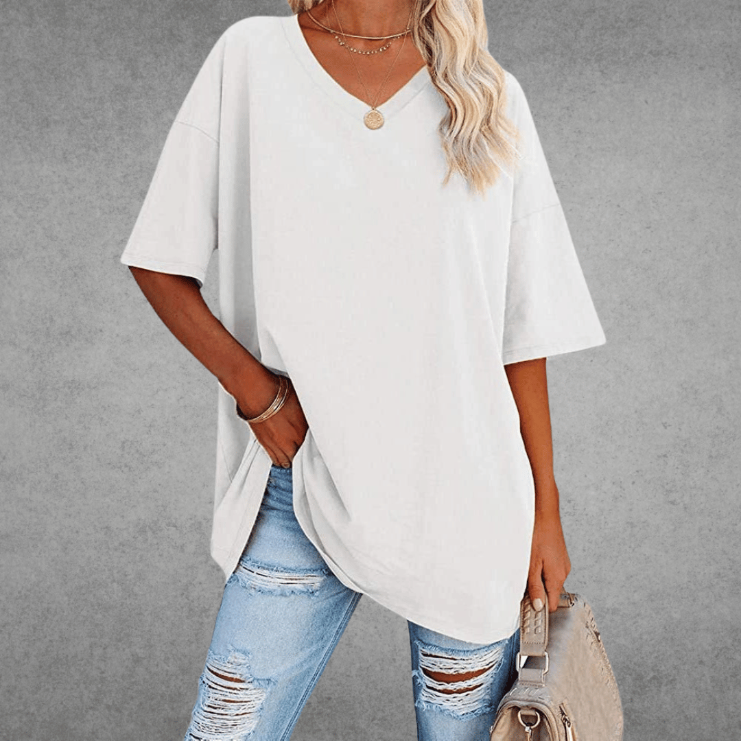 Modin Mode - Lisa Oversized T-Shirt mit V-Ausschnitt