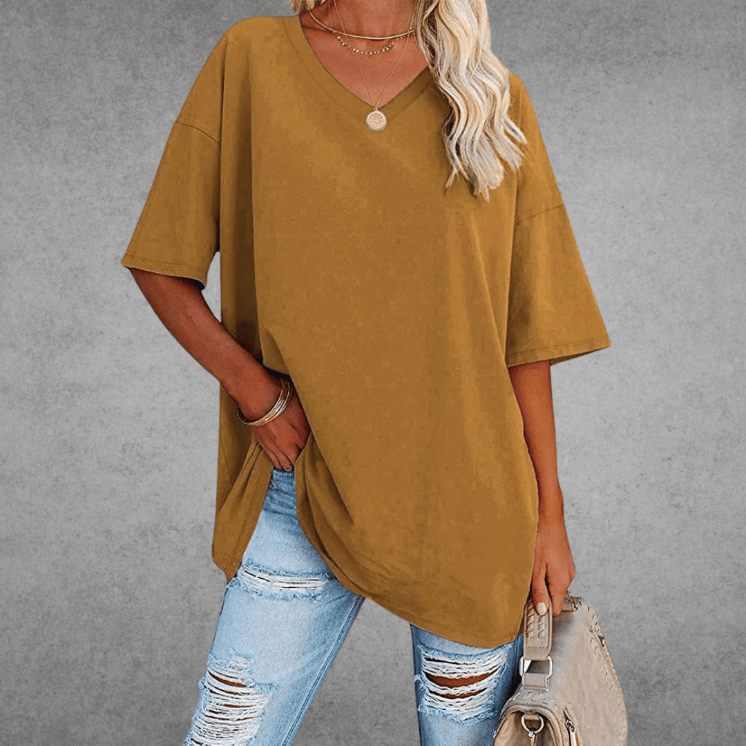 Modin Mode - Lisa Oversized T-Shirt mit V-Ausschnitt